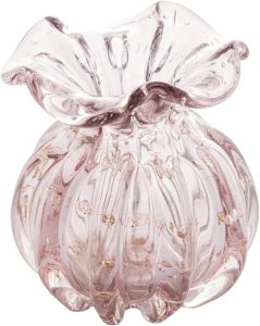 WOLFF - Vaso de Vidro Italy Rosa Claro e Dourado 11,5cm x 13cm-Enxoval - Casamento - Decoração - Enfeites - Mesa Posta - Vasos Decorativos