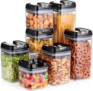 Genérico - Recipientes Herméticos para Alimentos, Conjunto de 7 Potes, Plástico Transparente, Empilháveis com Tampa de Trava para Vedação, Tamanhos Variados: 0,5L, 0,8L, 1,2L e 1,9L