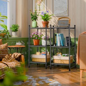 MWQ Suporte de plantas para ambientes internos e externos, prateleira para várias plantas, 3 camadas, suporte de vaso de metal para pátio, sala de estar, preto