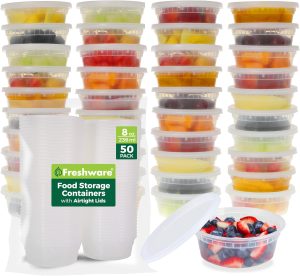 Freshware Recipientes de armazenamento de alimentos [pacote com 50] Recipientes de plástico com tampas, Deli, Slime, Sopa, Recipientes de preparação de refeição