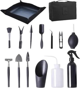 Kit de ferramentas suculentas com 15 peças/conjunto de mini bonsai portátil kit de bonsai profissional para transplante, irrigação, aparar ferramentas de jardinagem para cuidados com plantas 1 Kit de ferramentas suculentas com 15 peças/conjunto de mini bonsai portátil kit de bonsai profissional para transplante, irrigação, aparar ferramentas de jardinagem para cuidados com plantas