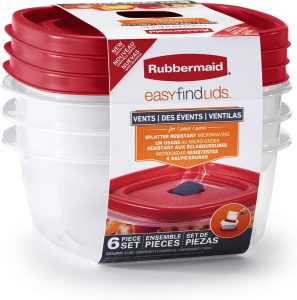 Recipientes de armazenamento e organização de alimentos Rubbermaid Easy Find Lids, pacote com 3, Racer Red