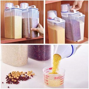 Pote Hermético com Tampa para Armazenamento de Alimentos com Bico e Copo Medidor 2L Dispenser para Arroz Dispenser para Ração Recipiente para Sabão em Pó Sabão Liquido 2L 2Kgs