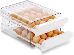 Porta-ovos Geladeira 2 Camadas, Recipiente de Armazenamento de Ovos Frescos, Caixa Organizadora de Plástico Transparente Empilhável, Bandeja para 32 Ovos com Alças para Cozinha e Casa