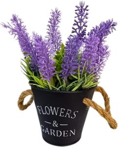 Conjunto Cachepô Vaso Enfeite Com Planta Lavanda Artificial