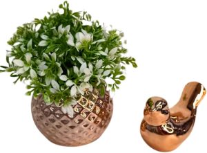 Conjunto Vasinho Vaso Cachepo Rose, Planta Pick Pássaro Decoração 1 Conjunto Vasinho Vaso Cachepo Rose, Planta Pick Pássaro Decoração