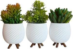 Trio de floreiras Vasos de pé pequeno para sala de estar com plantas de cactos para decoração delicada (Branco)