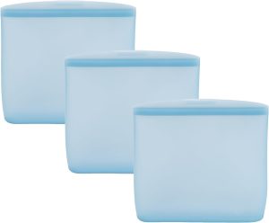 WeeSprout Sacos de silicone reutilizáveis (conjunto de 3) Recipientes de armazenamento 100% de grau alimentício, à prova de vazamento, seguros para lava-louças e micro-ondas, lanche, sanduíche, 1