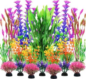 QUOZUO Plantas de decoração de aquário, 20 peças de plantas de plástico para decoração de aquário, acessórios para aquários, ornamentos de caverna e esconderijo, decoração de aquário