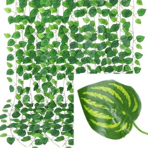 Kit Planta Trepadeira Artificial para Decorações | Plantas para Decoração de Casa, Sala De Estar, Casamento, Eventos (Melancia - 12 Metros)