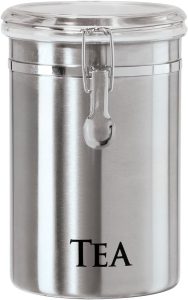 Oggi Recipiente de chá de aço inoxidável 1,8 l oz - Tampa hermética de grampo, parte superior transparente - ideal para armazenamento de saquinhos de chá, armazenamento de chá solto, armazenamento de