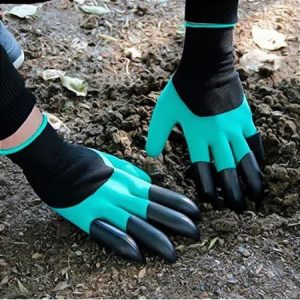 Luvas de Jardinagem com Garras de Plástico ABS, Par, Tamanho Único, Verde c/Preto