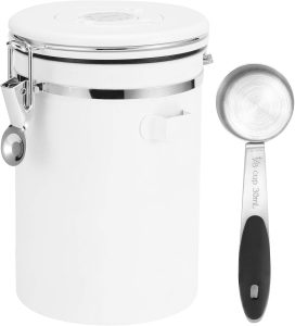 plplaaobo Frasco de armazenamento de vedação de 1,8 L, recipiente de armazenamento hermético de aço inoxidável 304 com colher para grãos de café, chá, frutas secas para cozinha doméstica (branco)
