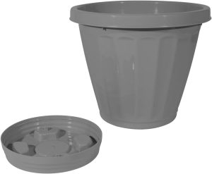 Vaso para Plantas Decorativo Cachepot Com Prato N13 Uninjet Cor:Cinza
