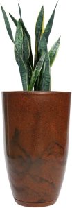 Vasos de Polietileno para Planta Casa Sala Jardim Coluna Lisa Marmorizada Luxo N2 com Prato Coletor (Marrom)