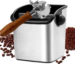 Aço Inoxidável de Coffee Box, Recipientes de Borras de Café, Caixa de Reciclagem de Café, Haste Removível E Base Antiderrapante, Dimensão: 105mm*105mm*128mm, Capacidade: 700ml, Cor: Prata