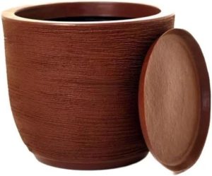 Vaso Planta Luxo Cone Decorativo Jardim Varanda Polietileno C/Prato Coletor (MARROM)