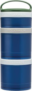 Whiskware Recipientes empilháveis de lanche para crianças e crianças, 3 copos empilháveis de lanche para escola e viagens, verde/cinza/azul (pacote com 1)