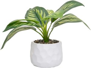 WOLFF - Cachepot de Cimento com Planta Artificial Prisma Branco 10cm x 26cm