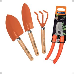 Kit Para Jardinagem Com 4 Peças - Tramontina - Ancinho - Pazinha Larga - Pazinha Curta - Tesoura de Poda