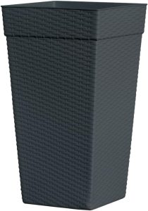 Vaso Grande Quadrado Preto Rattan Para Flores e Plantas 28l