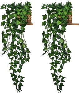 Kit 2 Vasos com Planta Artificial Hera Pendente, Folhagem Decorativa, 80cm, com Vaso Decorativo para Interiores