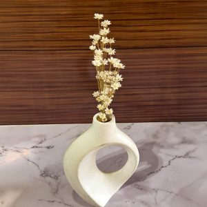 Arranjo de Flores Sempre-Vivas Naturais em Vaso Decorativo, 15 cm, Branco com Padrão Art Déco (8)