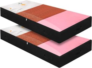 AMJ Pacote preto com 2, recipientes de armazenamento transparentes sob a cama, sacos de armazenamento dobráveis embaixo da cama para guarda-roupa de quarto, laváveis