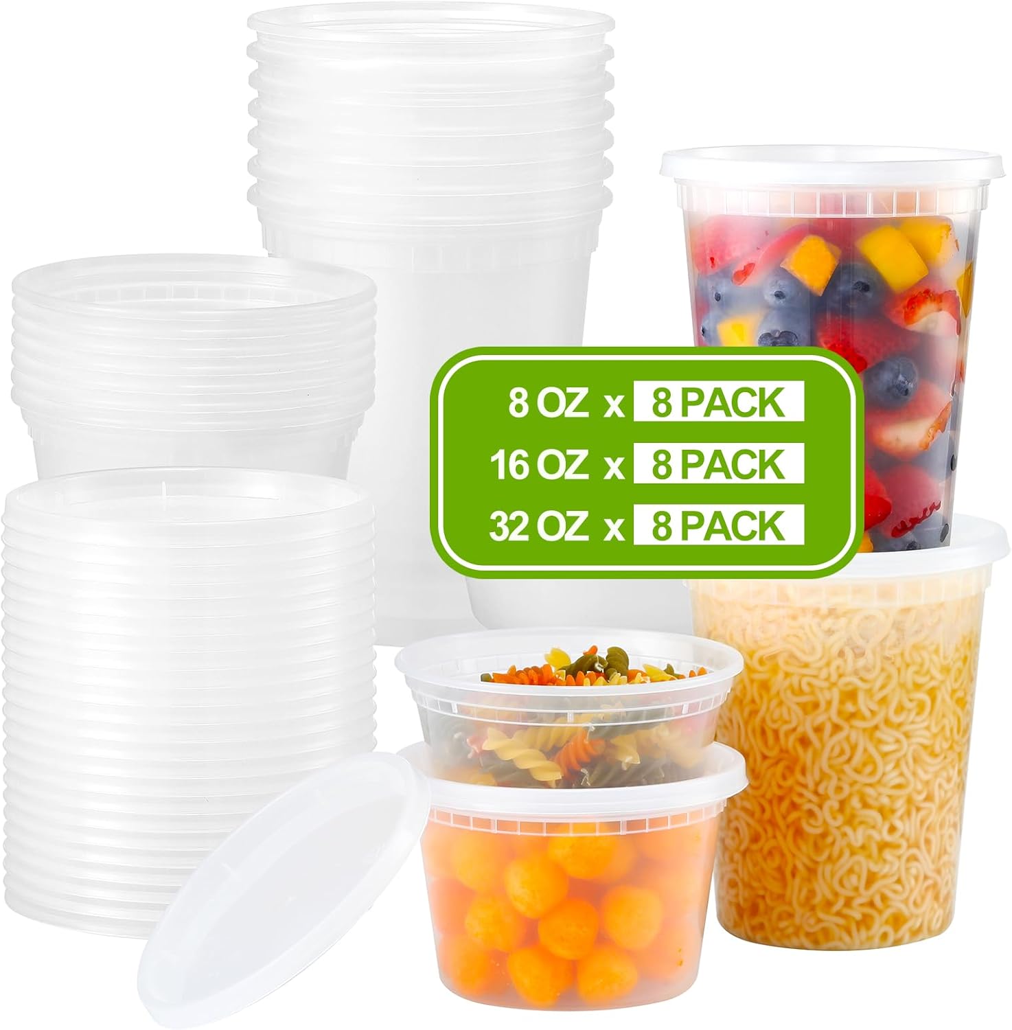 AOZITA 24 conjuntos de recipientes de plástico para alimentos com tampas, pacote de variedades de 8 onças, 16 onças e 32 onças, recipientes herméticos para armazenamento de alimentos, freeze 1 AOZITA 24 conjuntos de recipientes de plastico para alimentos com