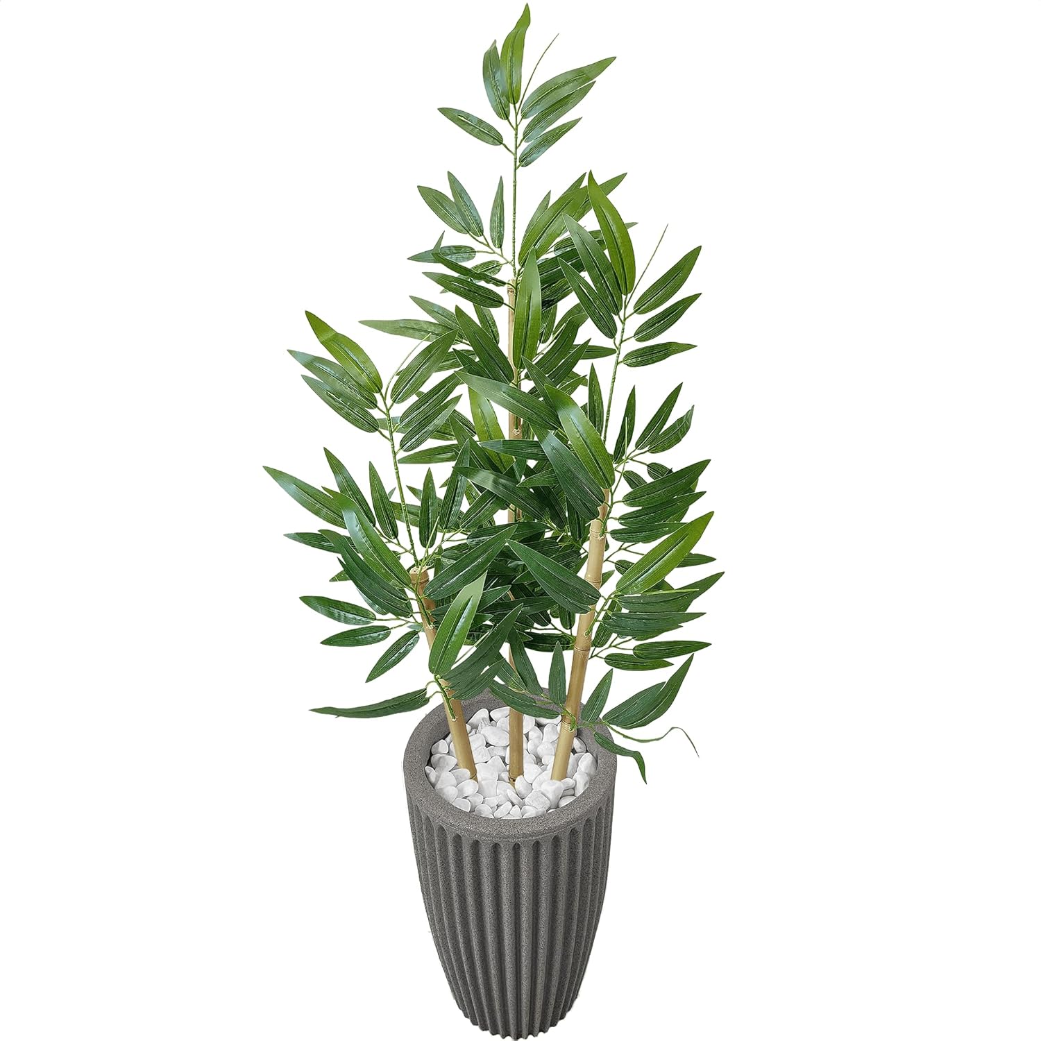 Bambu Artificial Folha Grande Vaso Polietileno Decoração (Coluna Cinza) 1 Bambu Artificial Folha Grande Vaso Polietileno Decoracao Coluna Cinza