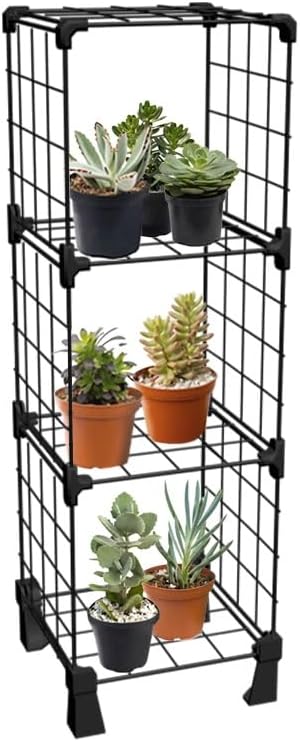 Estante Vertical Suporte para Plantas Prateleira com 3 Nichos 20cm para Vasos Suculentas Sala de Estar Decoração (Preto) 1 Estante Vertical Suporte para Plantas Prateleira com 3 Nichos 20cm