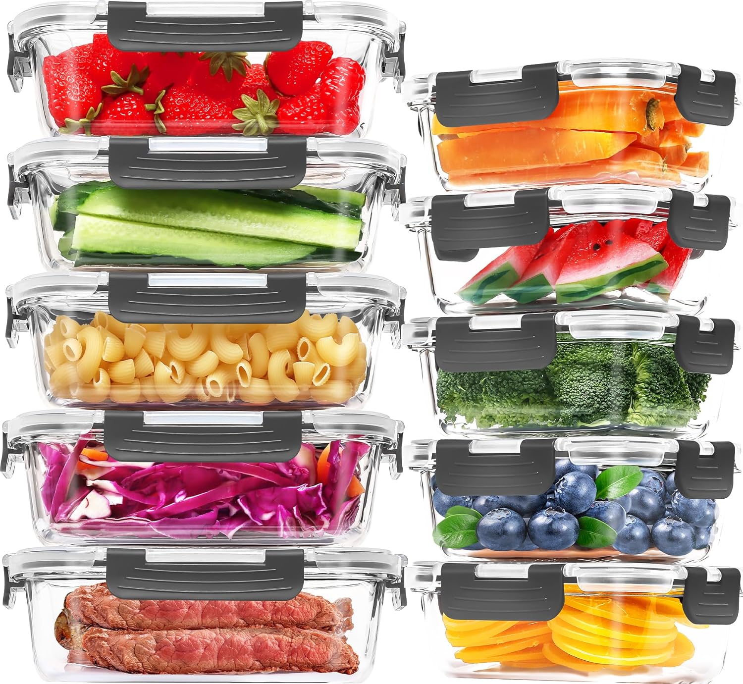 Kit 10x, Recipientes de Vidro Hermético Preparo de Refeições, Recipientes de Armazenamento Alimentos Tampas Herméticas, Recipientes de Vidro para Marmitas, Compatíveis com Micro-ondas, Forno 1 Kit 10x Recipientes de Vidro Hermetico Preparo de Refeicoes Recipientes