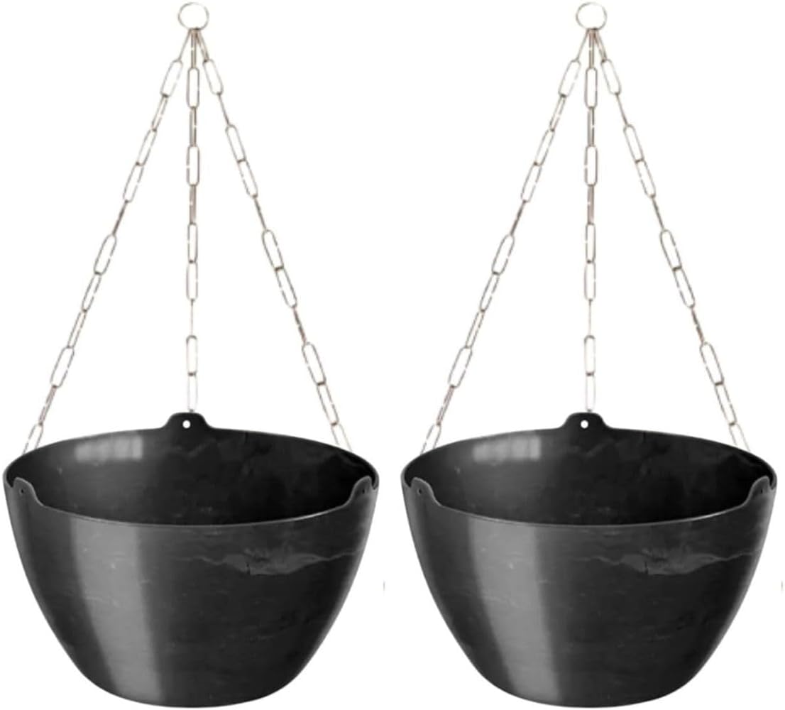 Kit 2 Vaso Cuia Cachepo Elegance 4 Litros Preto Onix Suspenso Para Samambaia e Planta Pendente + 2 Corrente de Metal 44cm 1 Kit 2 Vaso Cuia Cachepo Elegance 4 Litros Preto