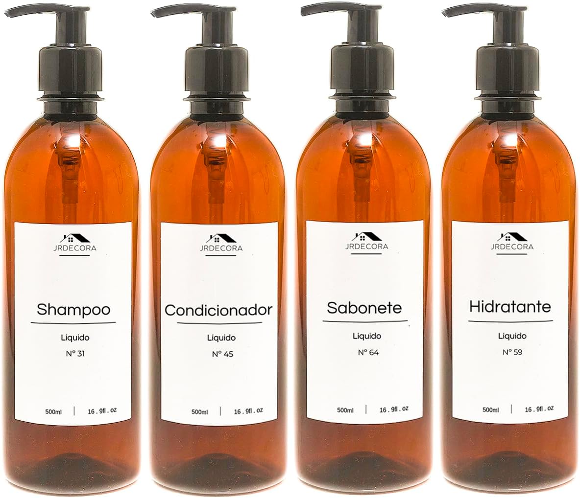 Kit 4 Frascos Âmbar Organizador Minimalista Banheiro Recipiente Dispenser Refil Luxo Premium Jrdecora 500ml 1 Kit 4 Frascos Ambar Organizador Minimalista Banheiro Recipiente Dispenser Refil