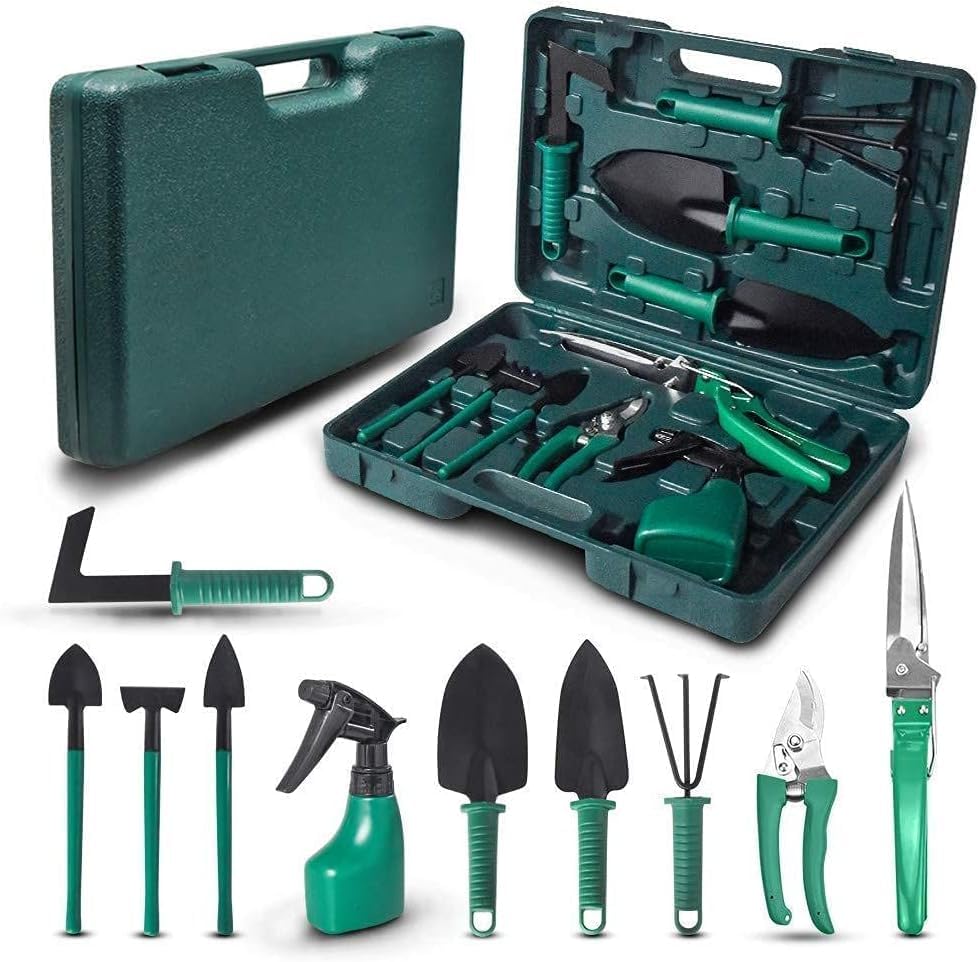 Kit de Jardinagem de 10 Peças com Maleta, Pás, Sacho, Tesoura, Foice - Jardim em Casa 1 Kit de Jardinagem de 10 Pecas com Maleta Pas Sacho