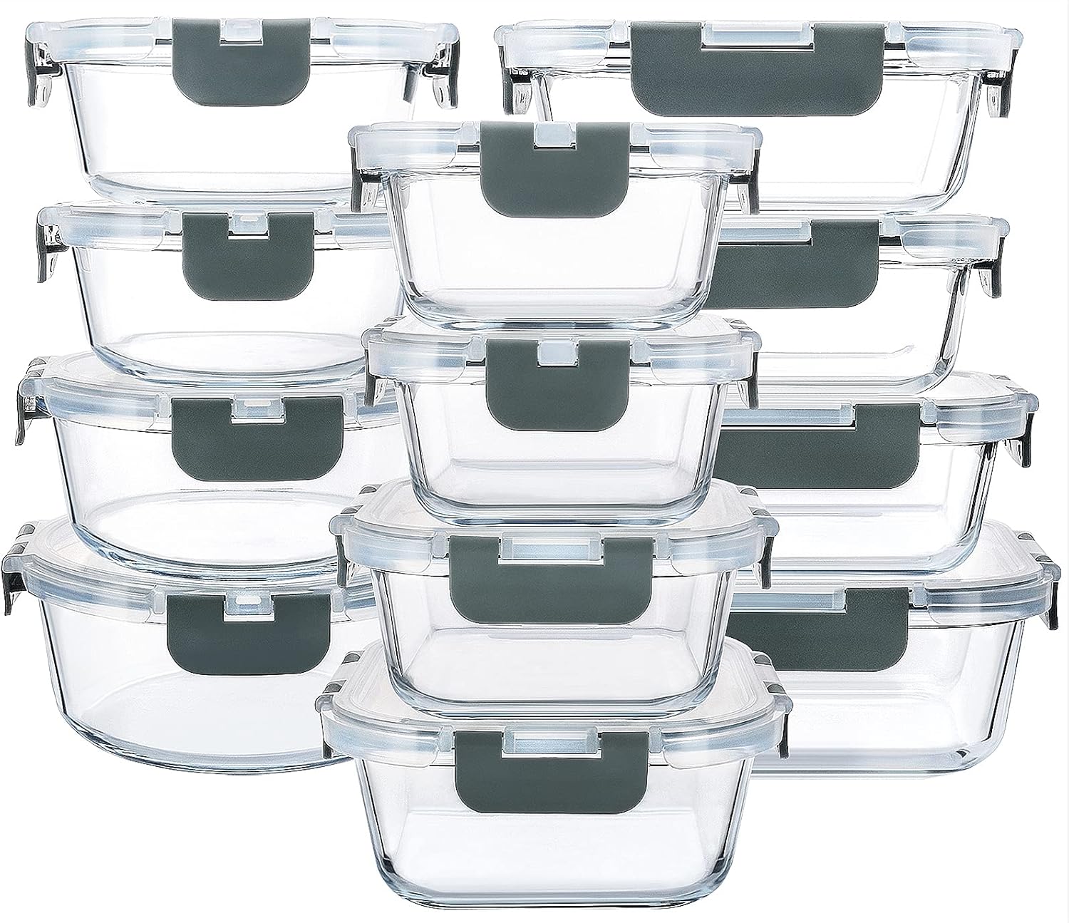 M MCIRCO 24 recipientes de vidro para armazenamento de alimentos com tampas de encaixe atualizadas, conjunto de recipientes de preparação de refeições de vidro – Recipientes herméticos para almoço, 1 M MCIRCO 24 recipientes de vidro para armazenamento de alimentos