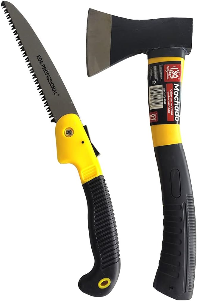 Machado Lenhador machadinha + Serrote Portátil para jardim dobrável poda Galho Madeira arbustos folhagem 18cm 1 Machado Lenhador machadinha Serrote Portatil para jardim dobravel poda
