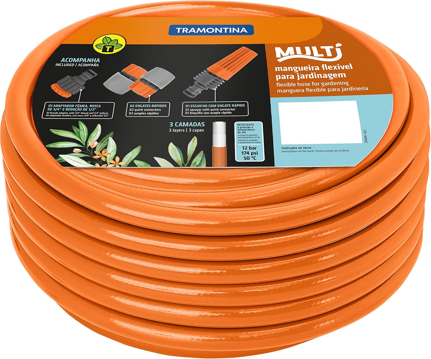 Mangueira Super Flex Tramontina Com Engates Rosqueados E Esguicho Em Pvc Laranja 30 M 1 Mangueira Super Flex Tramontina Com Engates Rosqueados E Esguicho Em