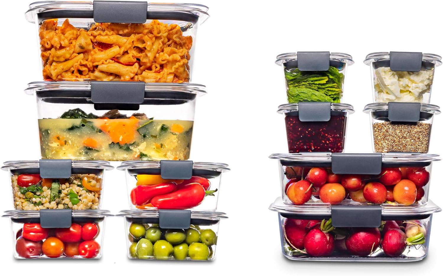 Potes herméticos de plástico de 24 peças Rubbermaid Brilliance Storage | Livre de BPA 1 Potes hermeticos de plastico de 24 pecas Rubbermaid Brilliance Storage