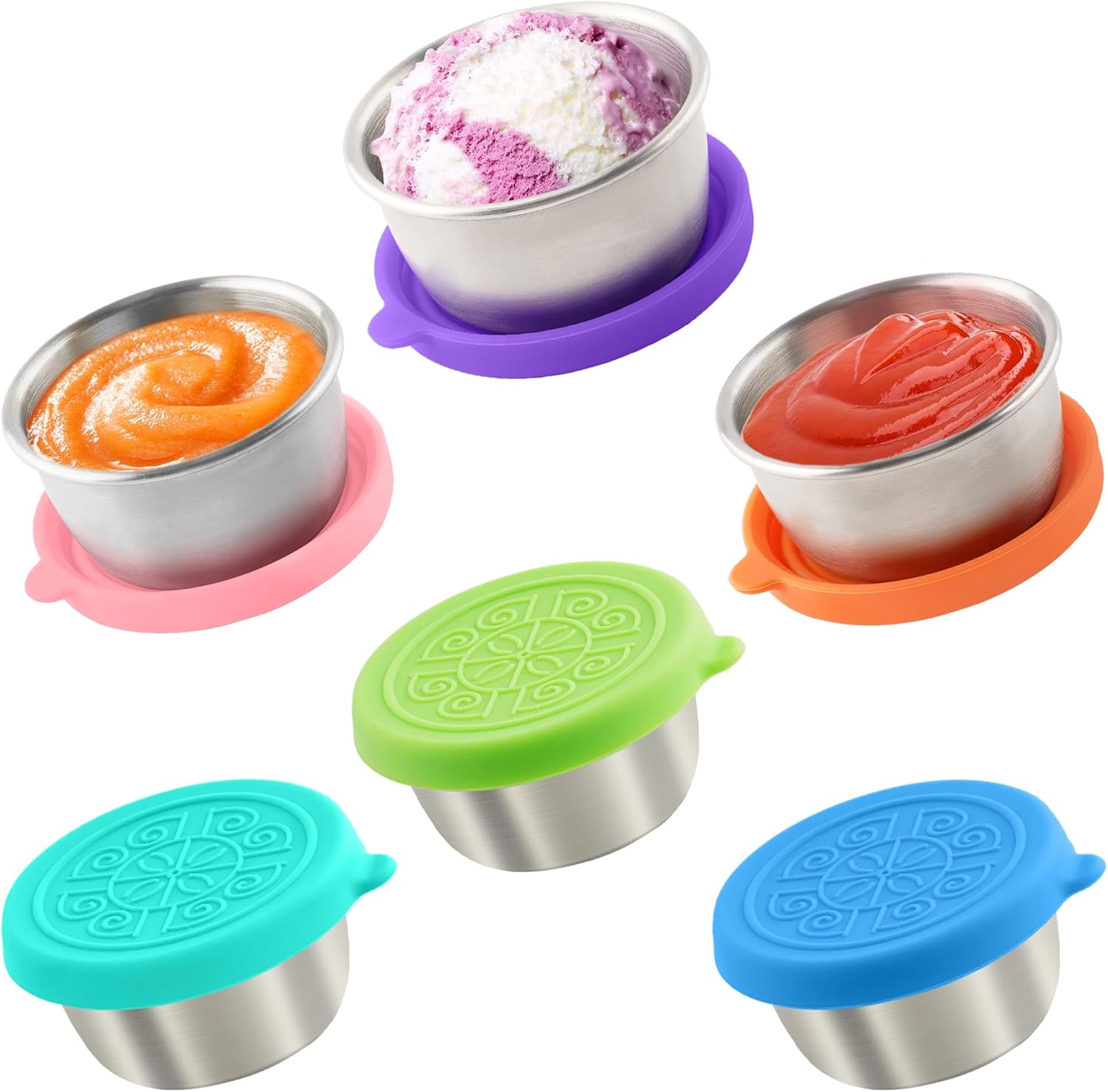 Recipientes para molho de salada com tampas, pequeno recipiente reutilizável à prova de vazamento de aço inoxidável para molho de salada para lancheiras, recipientes de molhos, piqueniques, preparação 1 Recipientes para molho de salada com tampas pequeno recipiente reutilizavel