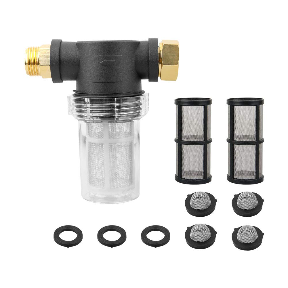 Sooprinse Filtro de Entrada de Mangueira de Jardim para Lavadora de Alta Pressão, Acessório de Filtro de Sedimentos, Tela de Malha 40, Malha Extra de 2 Peças 100, Anel de Vedação de 3 Peças e Arruela 1 Sooprinse Filtro de Entrada de Mangueira de Jardim para Lavadora