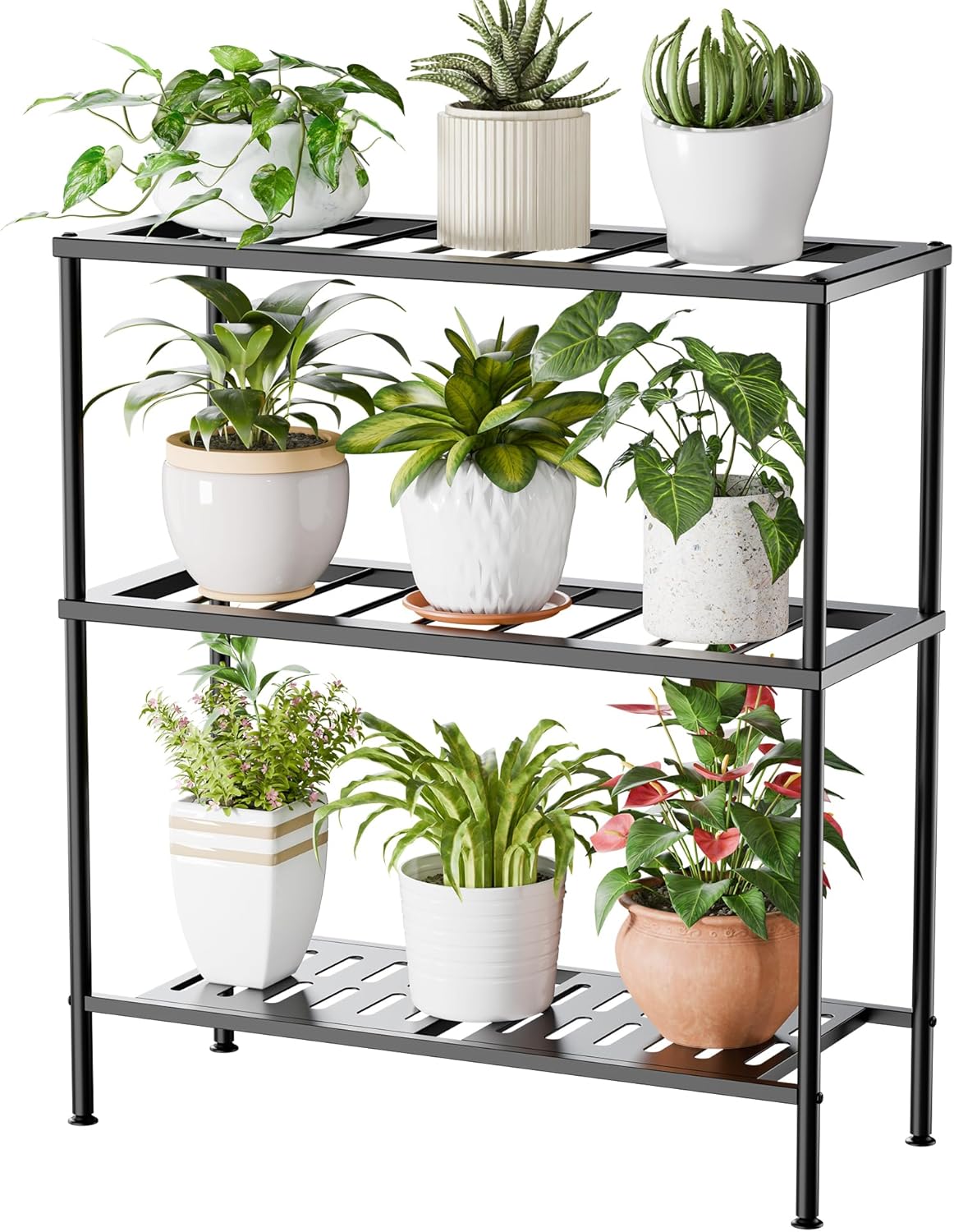 Suporte de planta de metal de 3 camadas para ambientes
