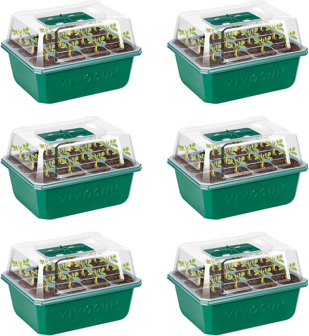 VIVOSUN Pacote com 6 bandejas de sementes, kit inicial de sementes de 72 células com cúpula de umidade, bandejas planas reutilizáveis para germinação de plantas com orifÃcio de drenagem, bandeja de 1 VIVOSUN Pacote com 6 bandejas de sementes kit inicial de