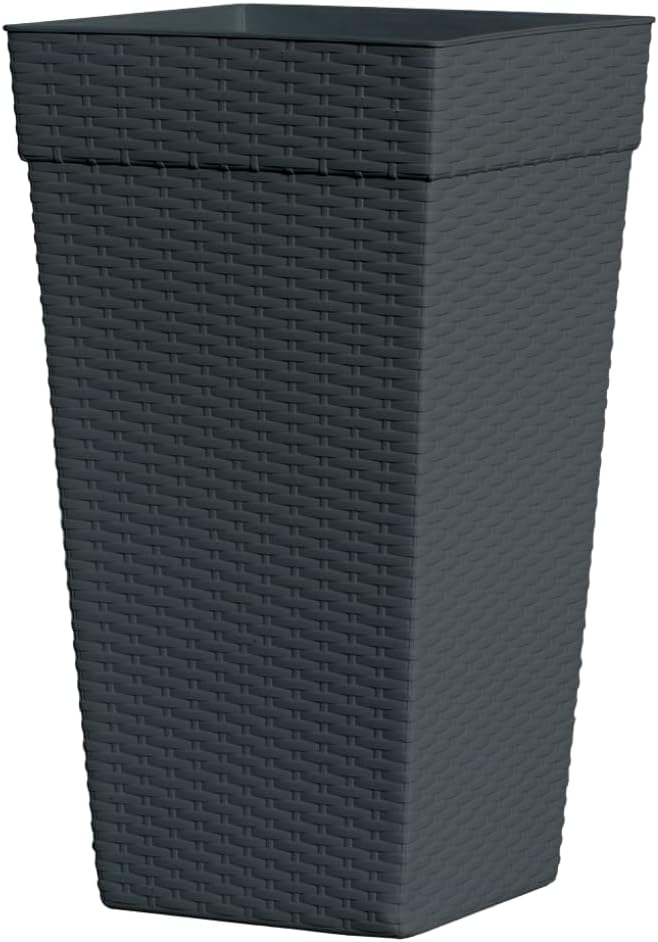 Vaso Grande Quadrado Preto Rattan Para Flores e Plantas 28l 1 Vaso Grande Quadrado Preto Rattan Para Flores e Plantas 28l