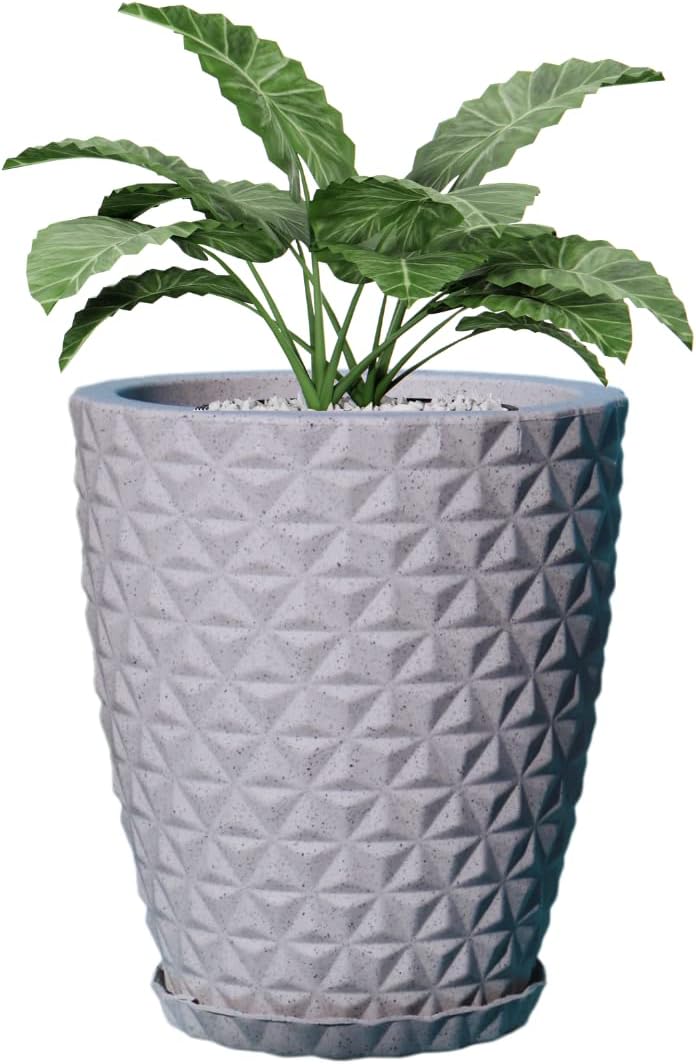 Vaso Polietileno Para Plantas com Prato Coletor Coluna Diamante 41x33 (Cinza) 1 Vaso Polietileno Para Plantas com Prato Coletor Coluna Diamante