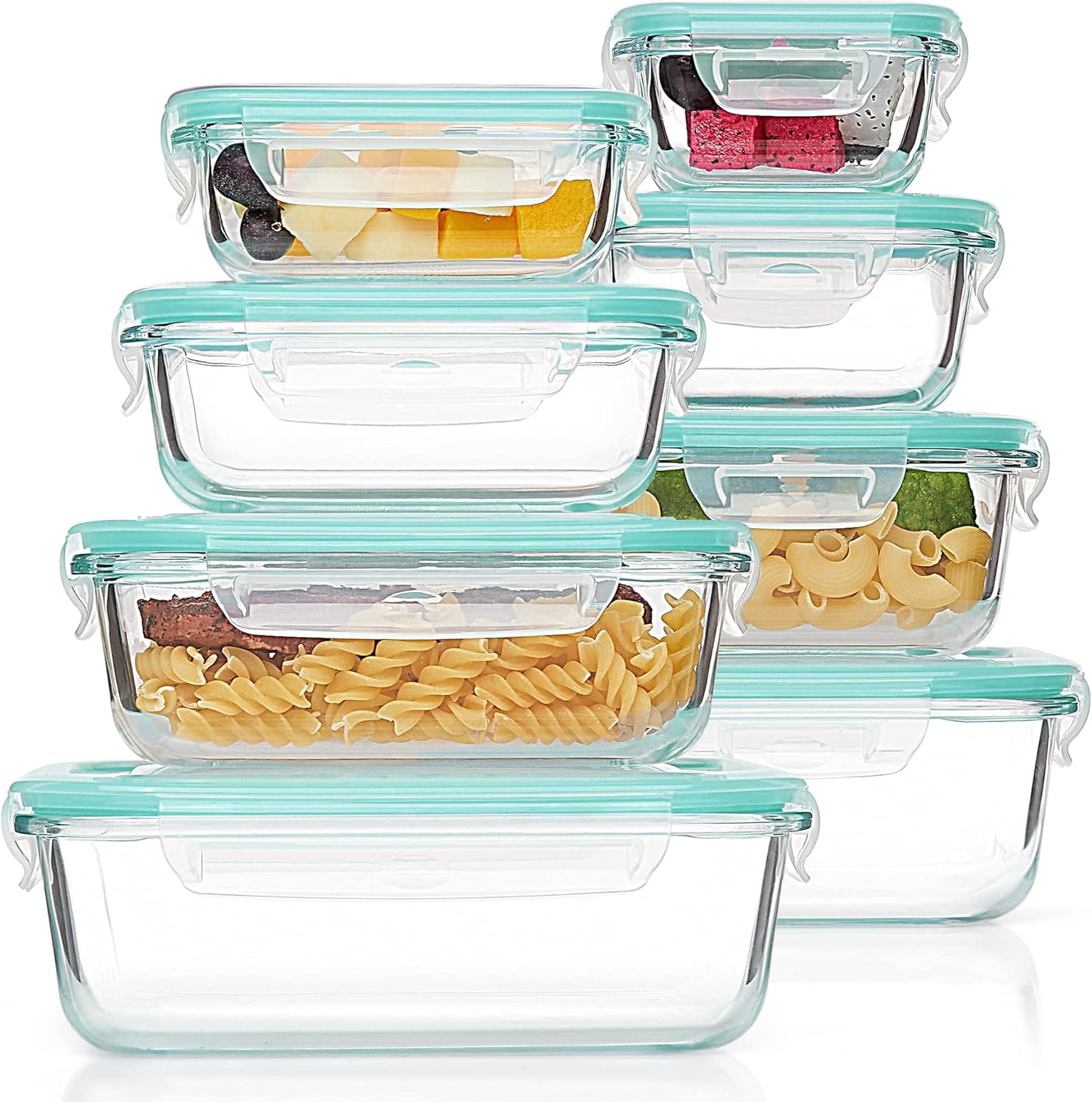 Vtopmart Pacote com 8 recipientes de vidro para armazenamento de alimentos com tampas herméticas, recipientes de vidro para preparação de refeições, almoço de escritório para micro-ondas, forno 1 Vtopmart Pacote com 8 recipientes de vidro para armazenamento de