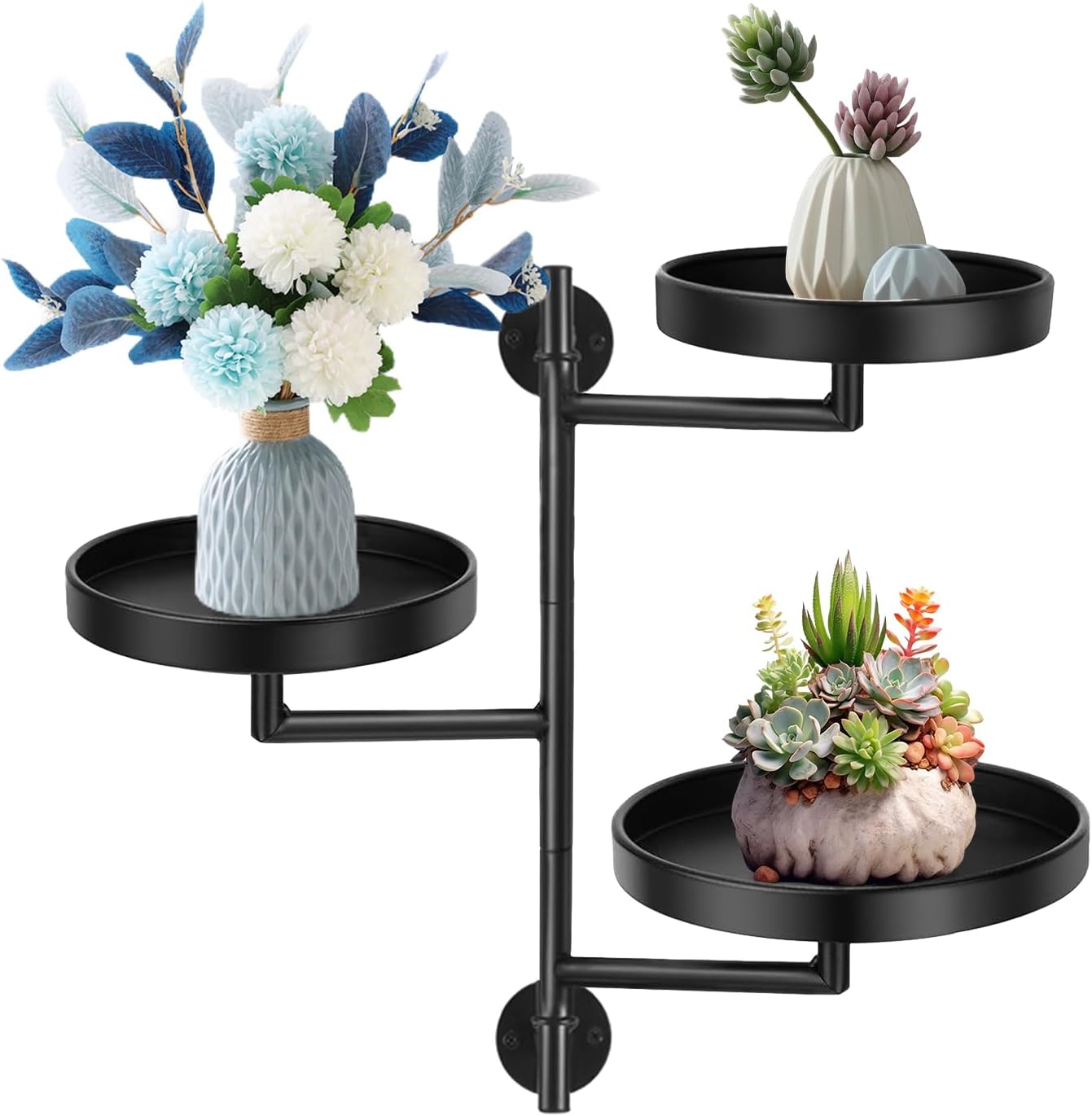 WOPAAX Prateleiras internas de plantas de janela de 3 camadas, suporte giratório de metal, suporte de plantas montado na parede, decoração de casa, prateleira de plantas para peitoril de janela 1 WOPAAX Prateleiras internas de plantas de janela de 3 camadas