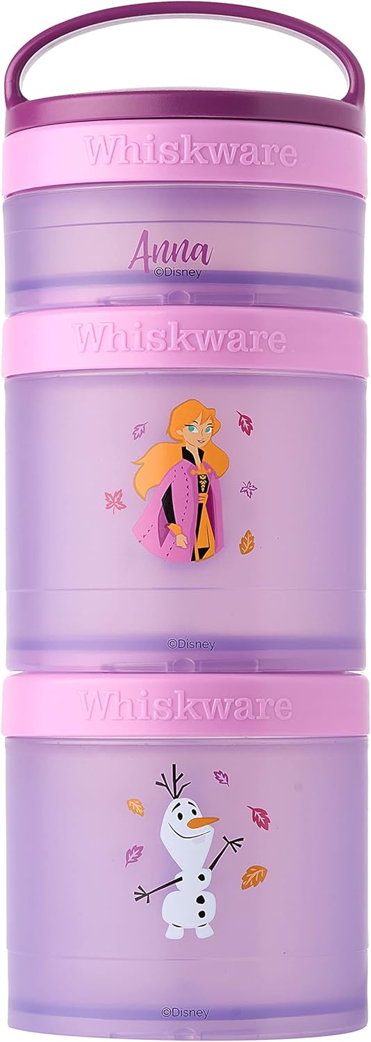 Whiskware Recipientes Disney Frozen para crianças e crianças 3 lanches empilháveis para escola e viagem, 2 1/3, Anna e Olaf, C05332 1 Whiskware Recipientes Disney Frozen para criancas e criancas 3 lanches