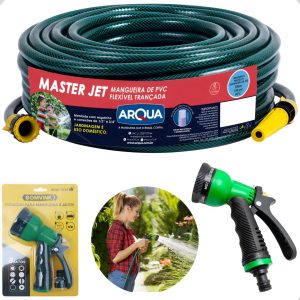Mangueira Trançada Resistente ao Sol 30m 1/2 x 2,0mm acompanha Esguicho com 8 tipos de Jatos