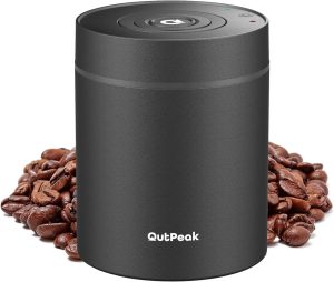 OUTPEAK Neo 2025 Recipiente de café a vácuo automático, 0,5 l para grãos de café de 130 g, operação com um botão, pequeno recipiente de café hermético com colher, recipiente de armazenamento de café